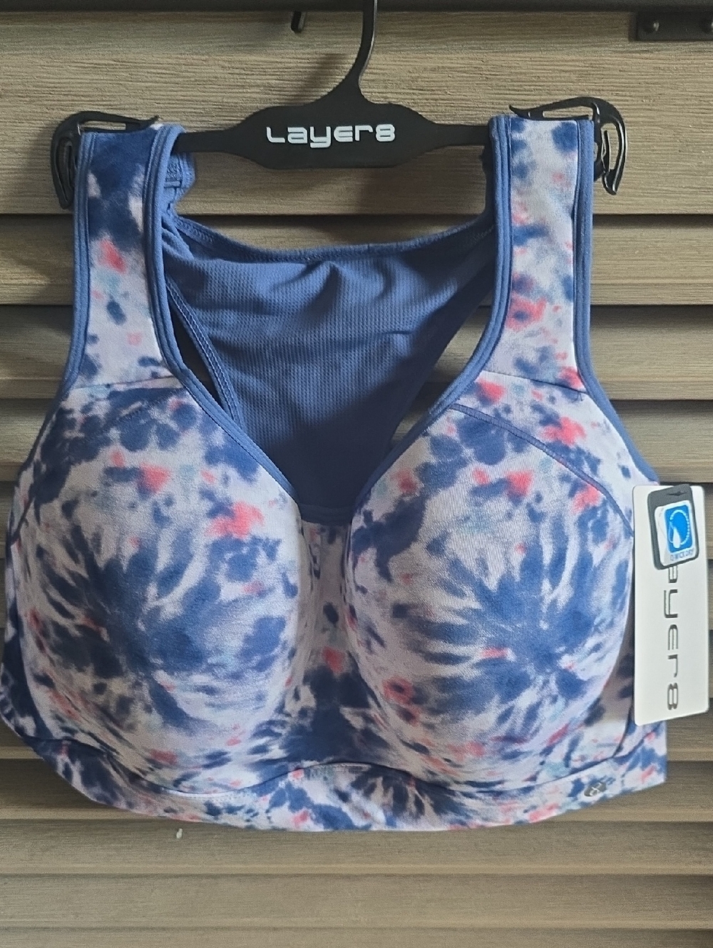 Layer 8 Blue and Pink Tie-Dye High Support Sports Bra